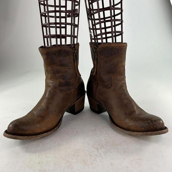 Lane Women's Layten Western Booties US 7 Round Toe Brown Double Zip Short Boots - Picture 4 of 12